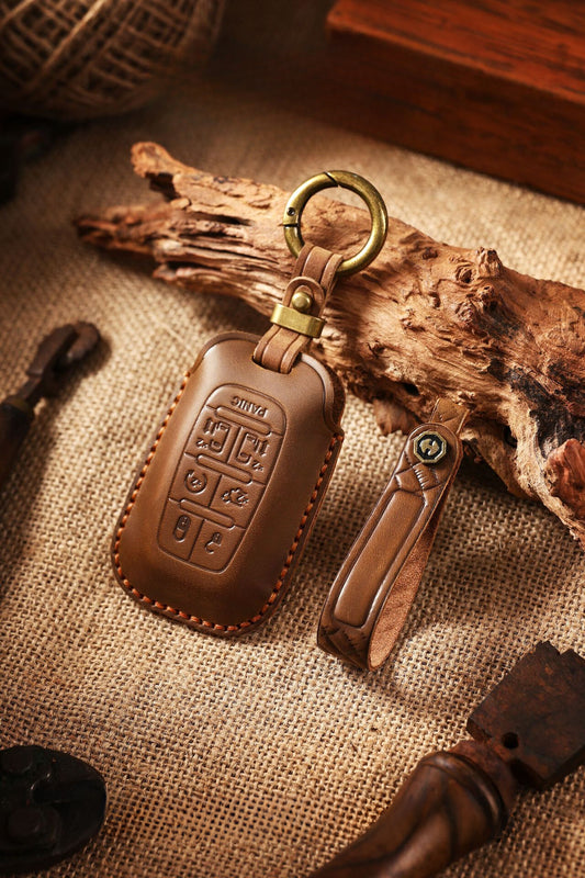 [Chrysler] Retro key case for Chrysler 300C car key remote control case genuine leather handmade key bag flock