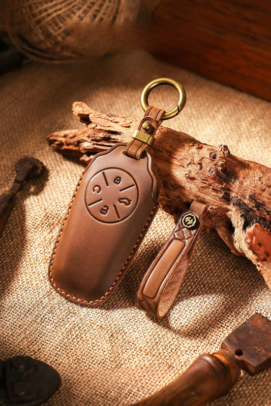 [Chery] The first layer of cowhide key cover is suitable for Chery Star Epoch ET key case, genuine leather, handmade keychain leather goods