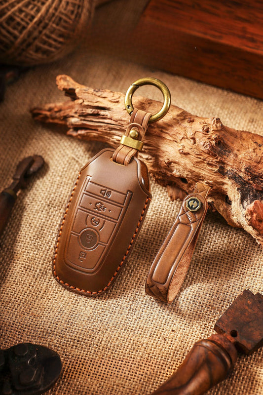 [Ford] Vintage key cover for Ford Focus Mondeo set edge leather case handmade key bag chain