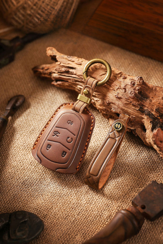 [Cadillac] Vintage Key Holder for Cadillac Xt5/xt4/xt6 Handmade Leather Keychain