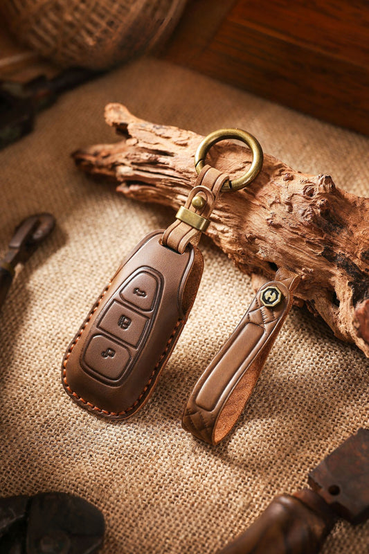 [Ford] Vintage key case for Ford Focus car key case pure hand stitched leather key case