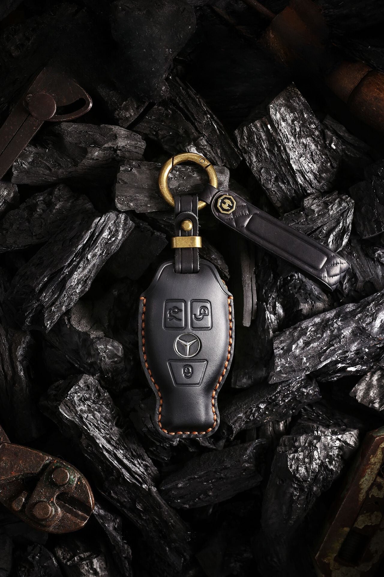 [Mercedes-Benz] The retro key cover is suitable for the old Mercedes-Benz E300L C200L pure handmade leather key protection clasp