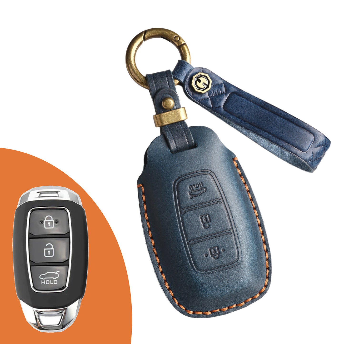 [Hyundai] Vintage Cross Border Car Key Cover for Hyundai Festa Key Bag Kustu Car Handmade Leather Case Buckle