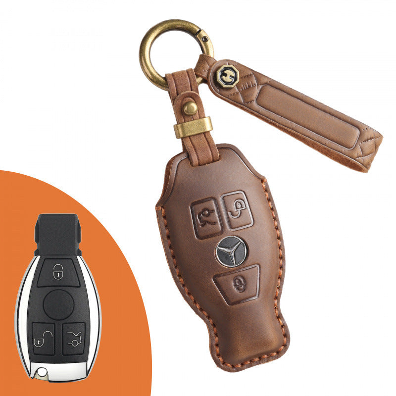 [Mercedes-Benz] The retro key cover is suitable for the old Mercedes-Benz E300L C200L pure handmade leather key protection clasp