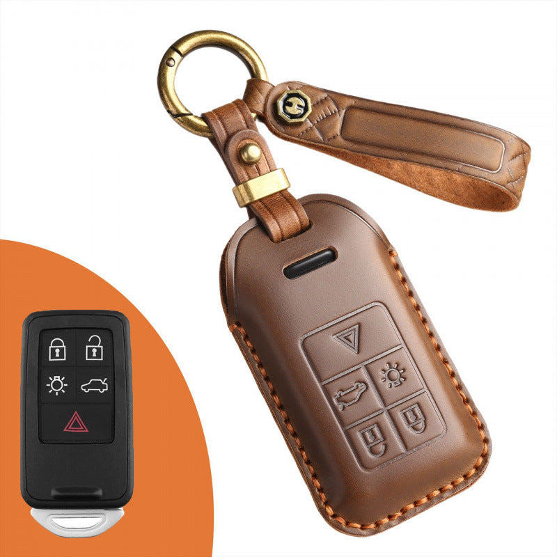 [Volvo] The new retro key cover is suitable for the old Volvo leather handmade car key case case chain