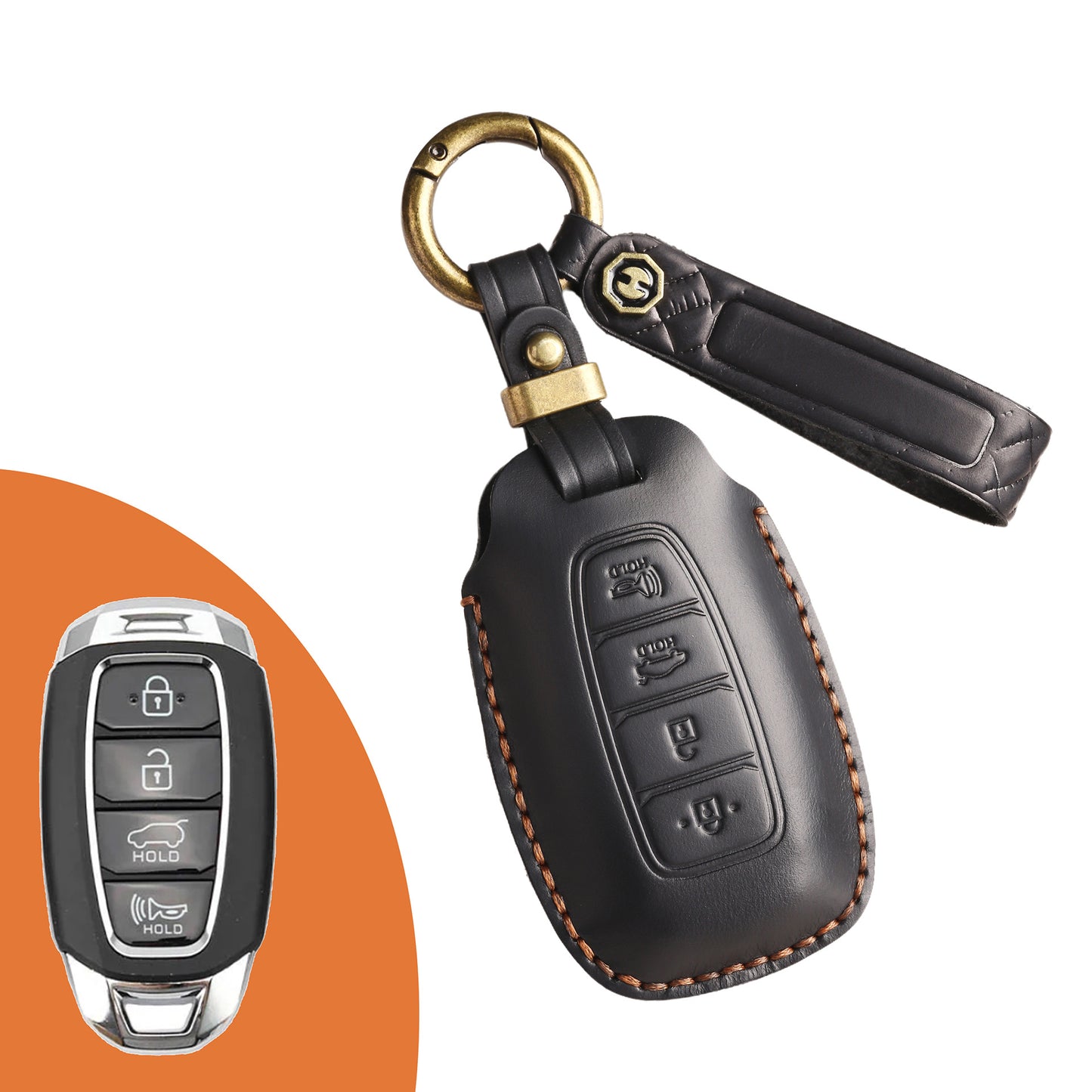 [Hyundai] Vintage Cross Border Car Key Cover for Hyundai Festa Key Bag Kustu Car Handmade Leather Case Buckle