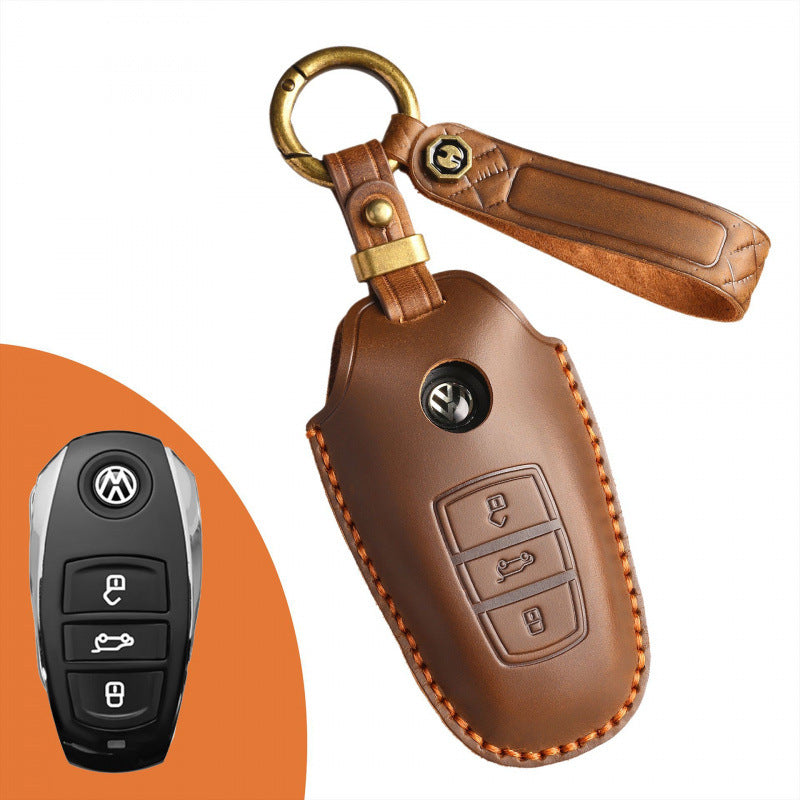 [Volkswagen] The new retro key cover is suitable for the Volkswagen old Touareg pure hand-stitched leather special key case clasp