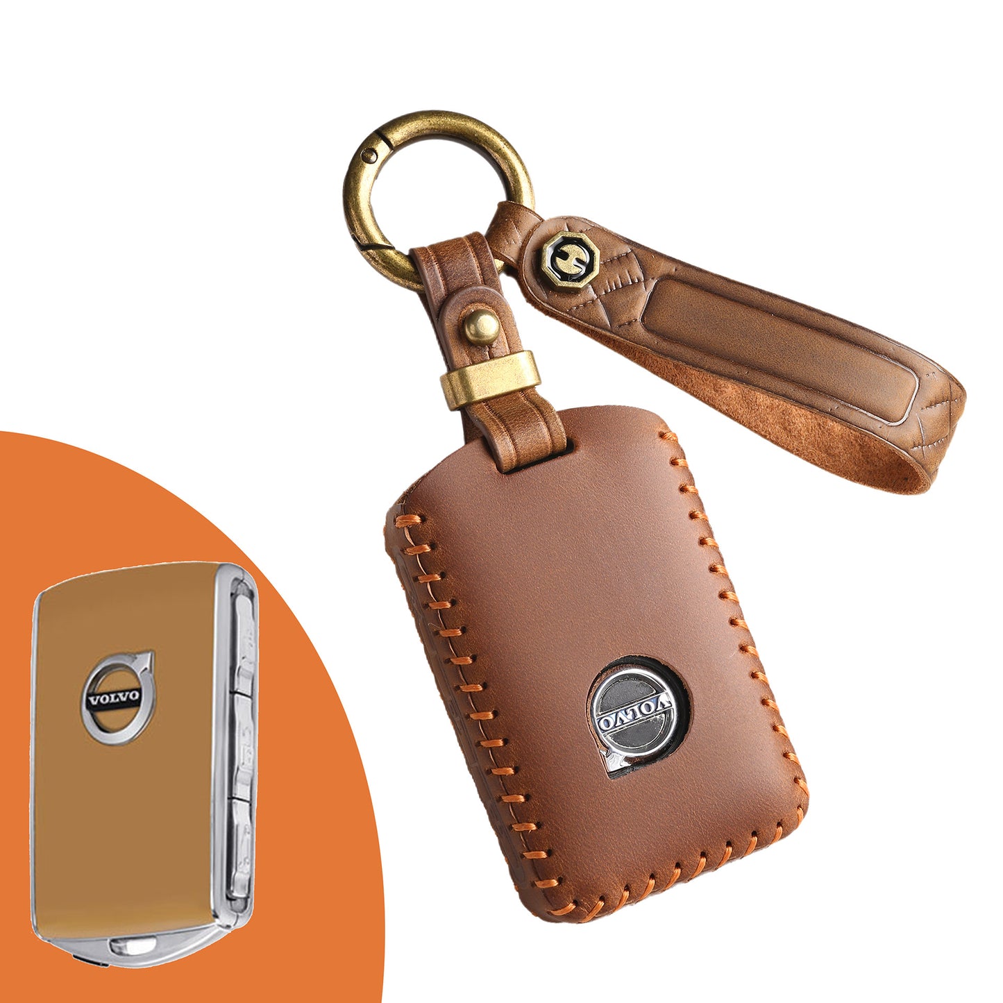 [Volvo] The new retro key cover is suitable for the new Volvo car pure hand-stitched real cowhide key case clasp