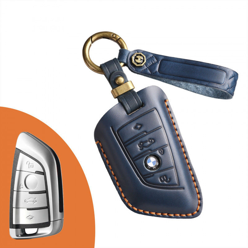 [BMW] Retro key cover for BMW 5 series blade key case leather car key case cowhide new key chain