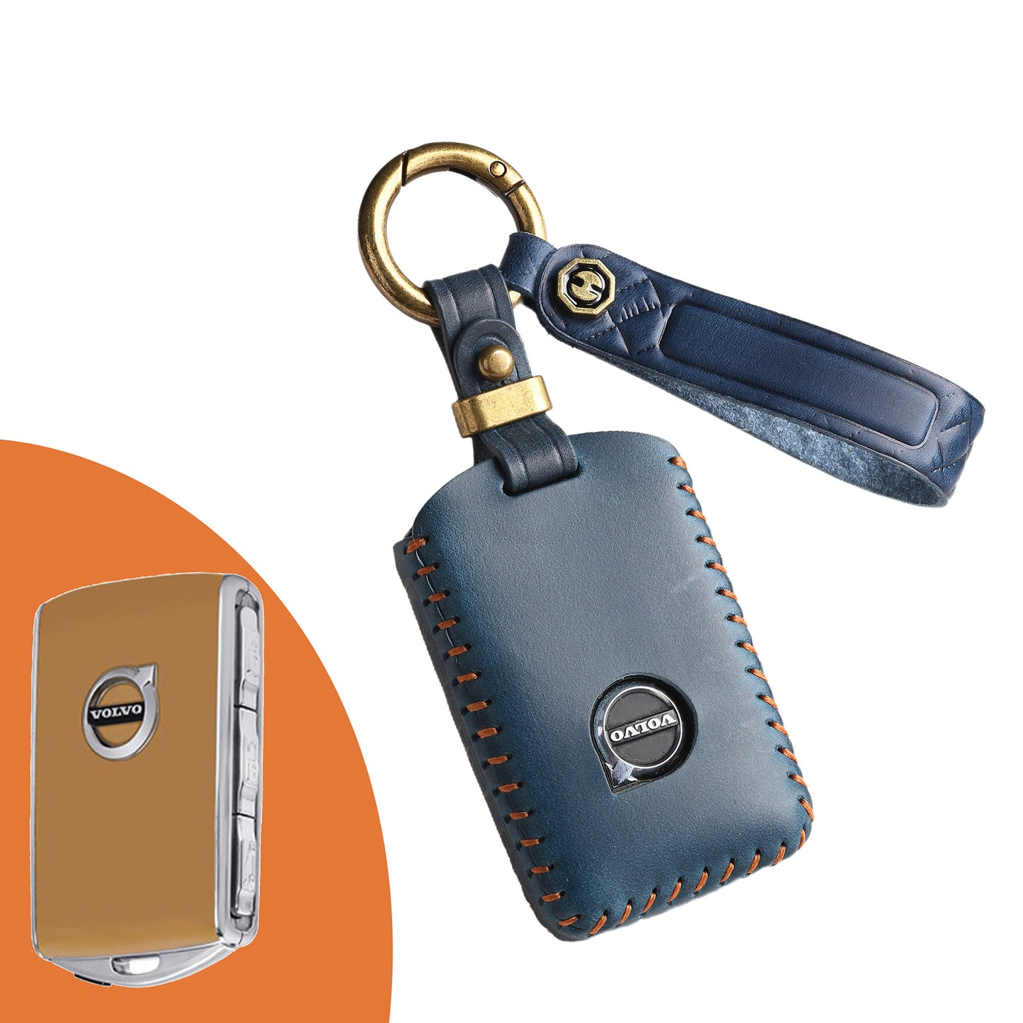 [Volvo] The new retro key cover is suitable for the new Volvo car pure hand-stitched real cowhide key case clasp