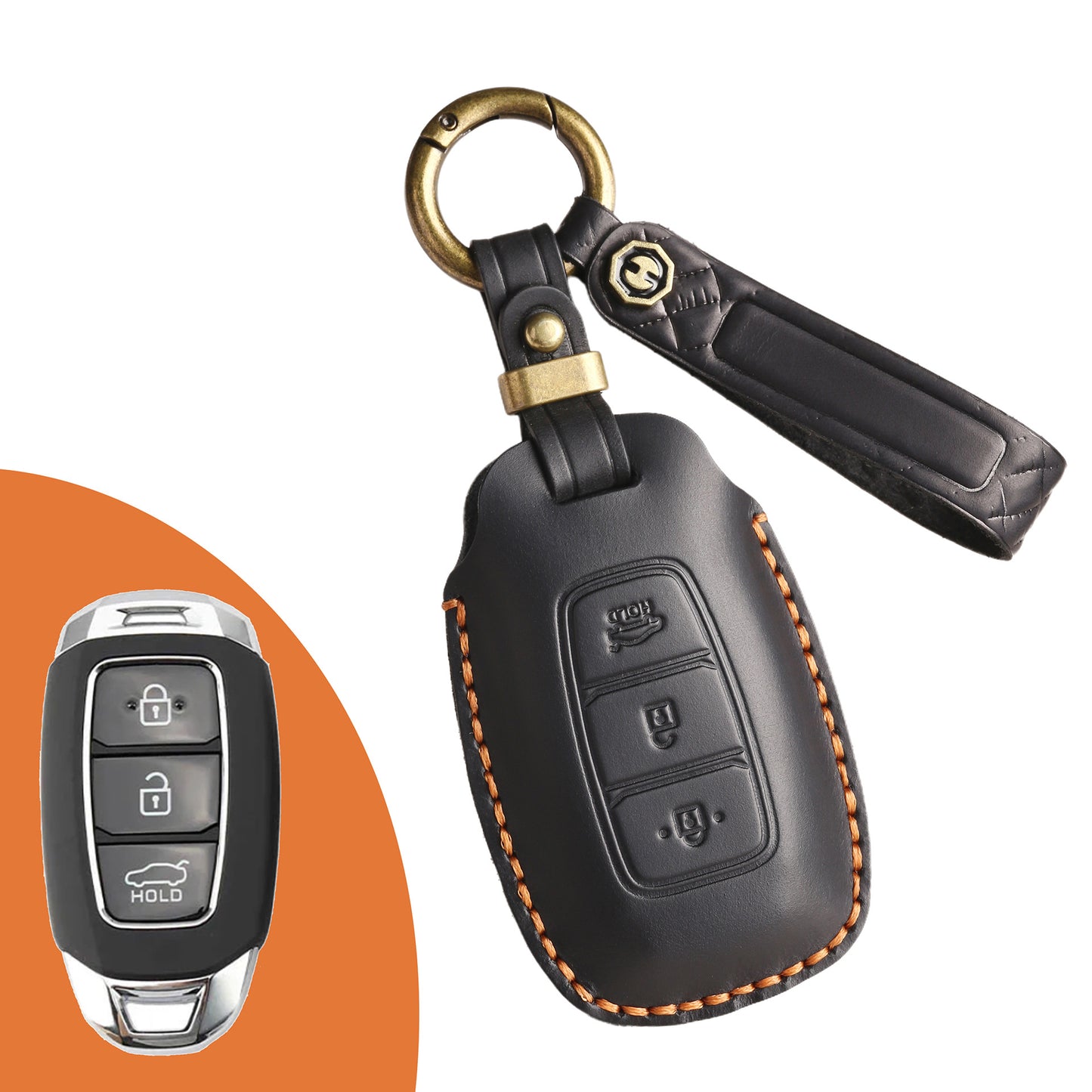 [Hyundai] Vintage Cross Border Car Key Cover for Hyundai Festa Key Bag Kustu Car Handmade Leather Case Buckle