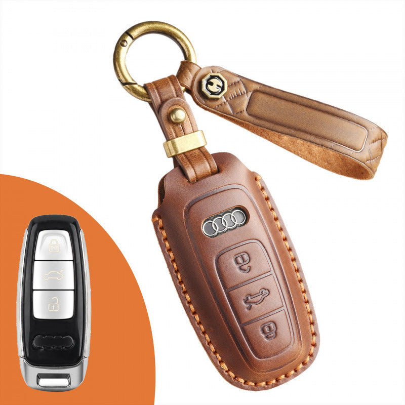 [Audi] The new retro key case is suitable for 19 models of Audi leather pure hand-stitched car key case key fob