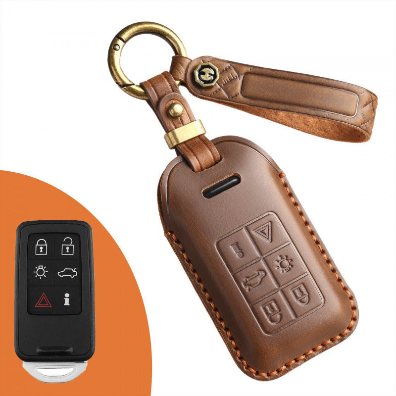 [Volvo] The new retro key cover is suitable for the old Volvo leather handmade car key case case chain