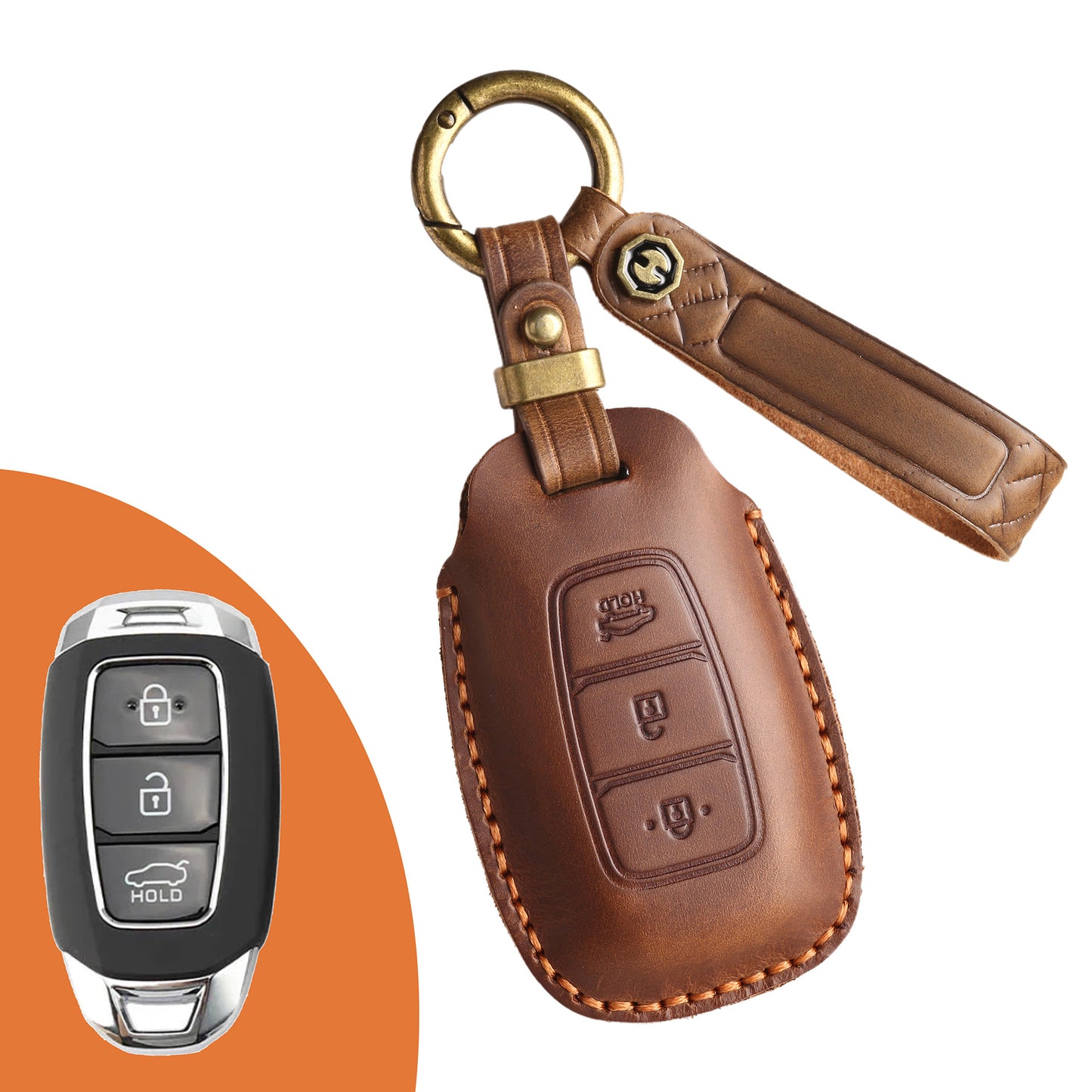 [Hyundai] Vintage Cross Border Car Key Cover for Hyundai Festa Key Bag Kustu Car Handmade Leather Case Buckle