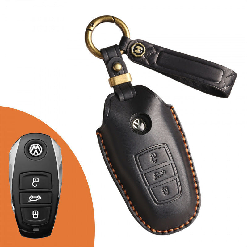 [Volkswagen] The new retro key cover is suitable for the Volkswagen old Touareg pure hand-stitched leather special key case clasp