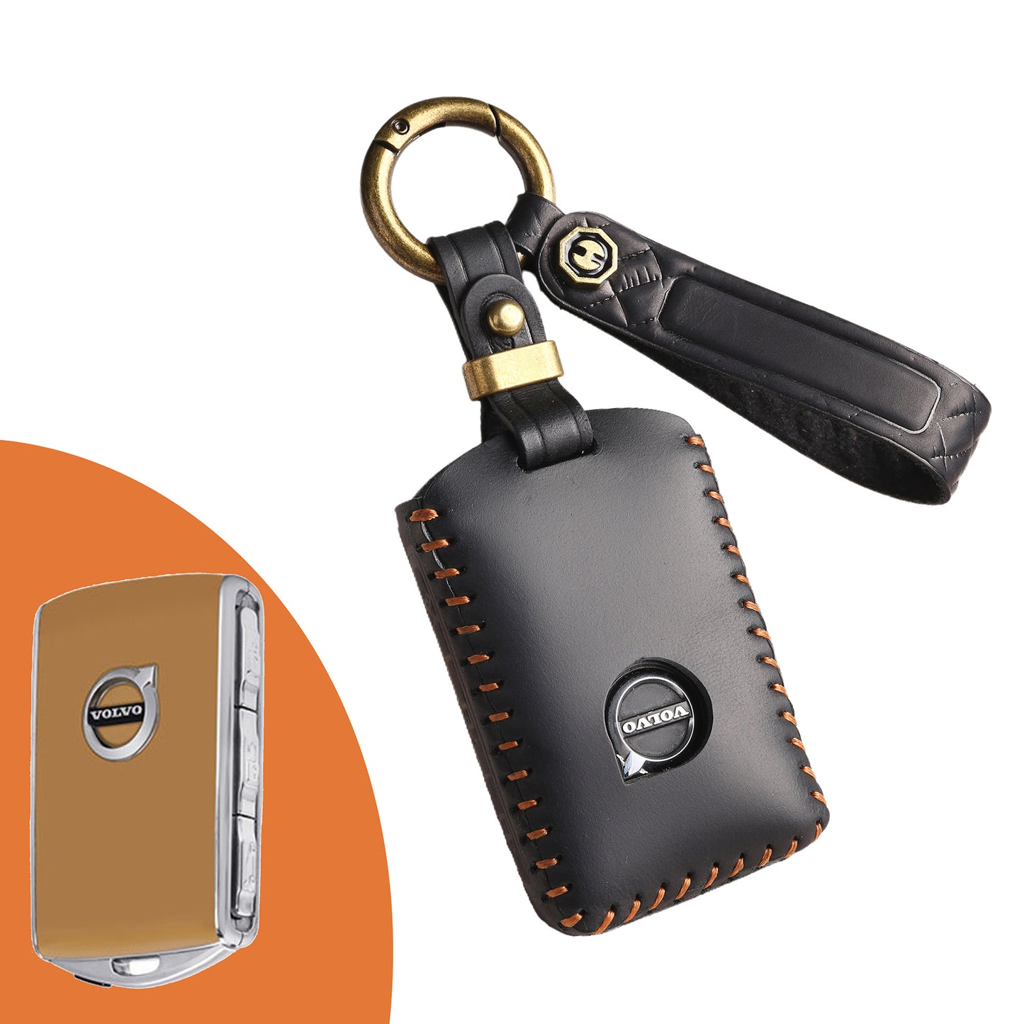 [Volvo] The new retro key cover is suitable for the new Volvo car pure hand-stitched real cowhide key case clasp