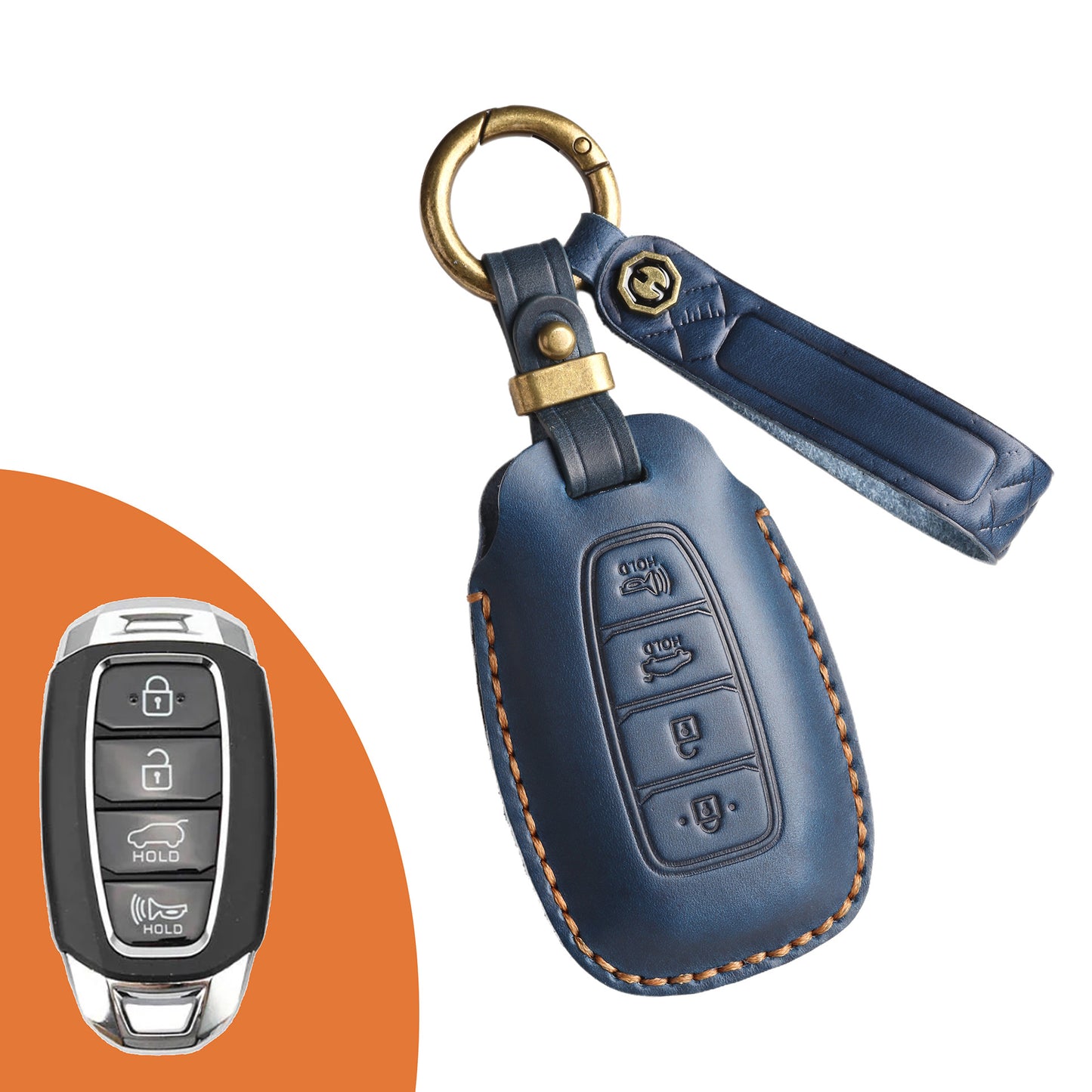 [Hyundai] Vintage Cross Border Car Key Cover for Hyundai Festa Key Bag Kustu Car Handmade Leather Case Buckle