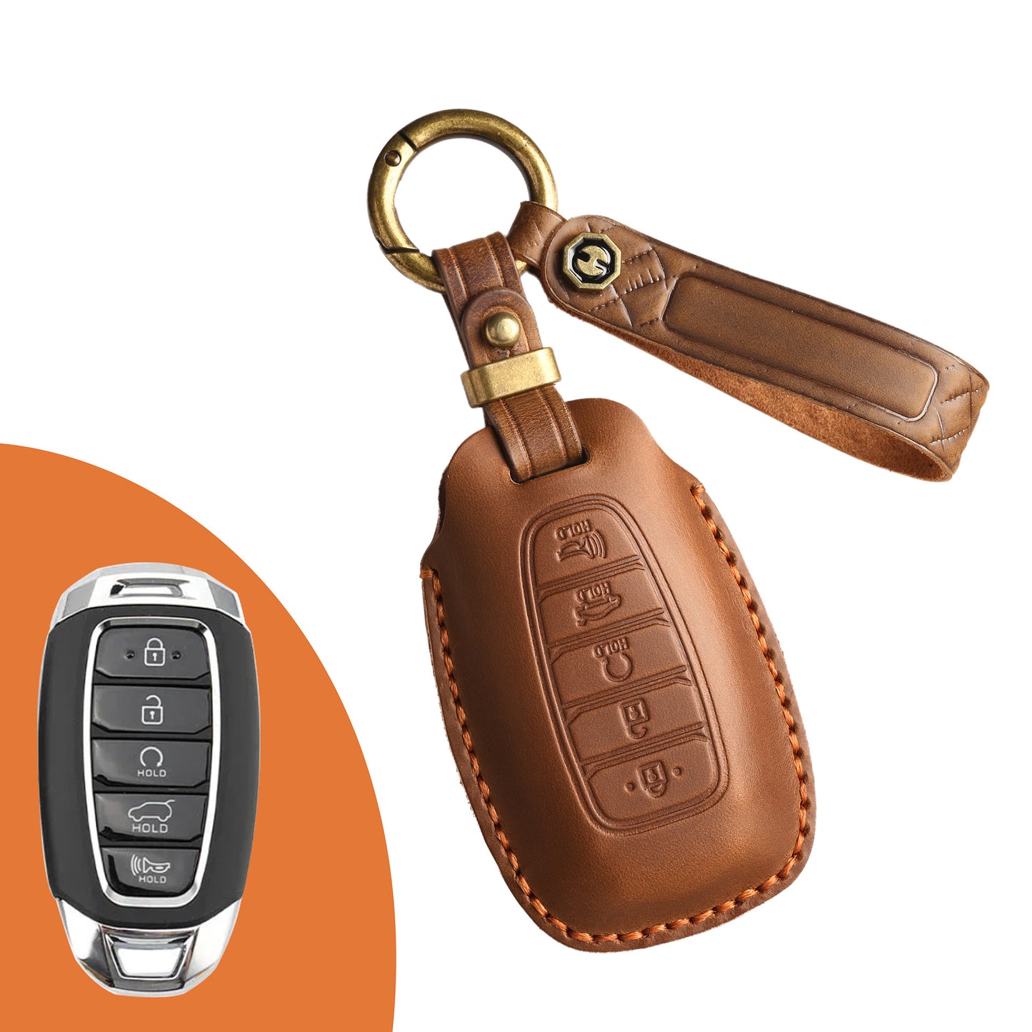 [Hyundai] Vintage Cross Border Car Key Cover for Hyundai Festa Key Bag Kustu Car Handmade Leather Case Buckle