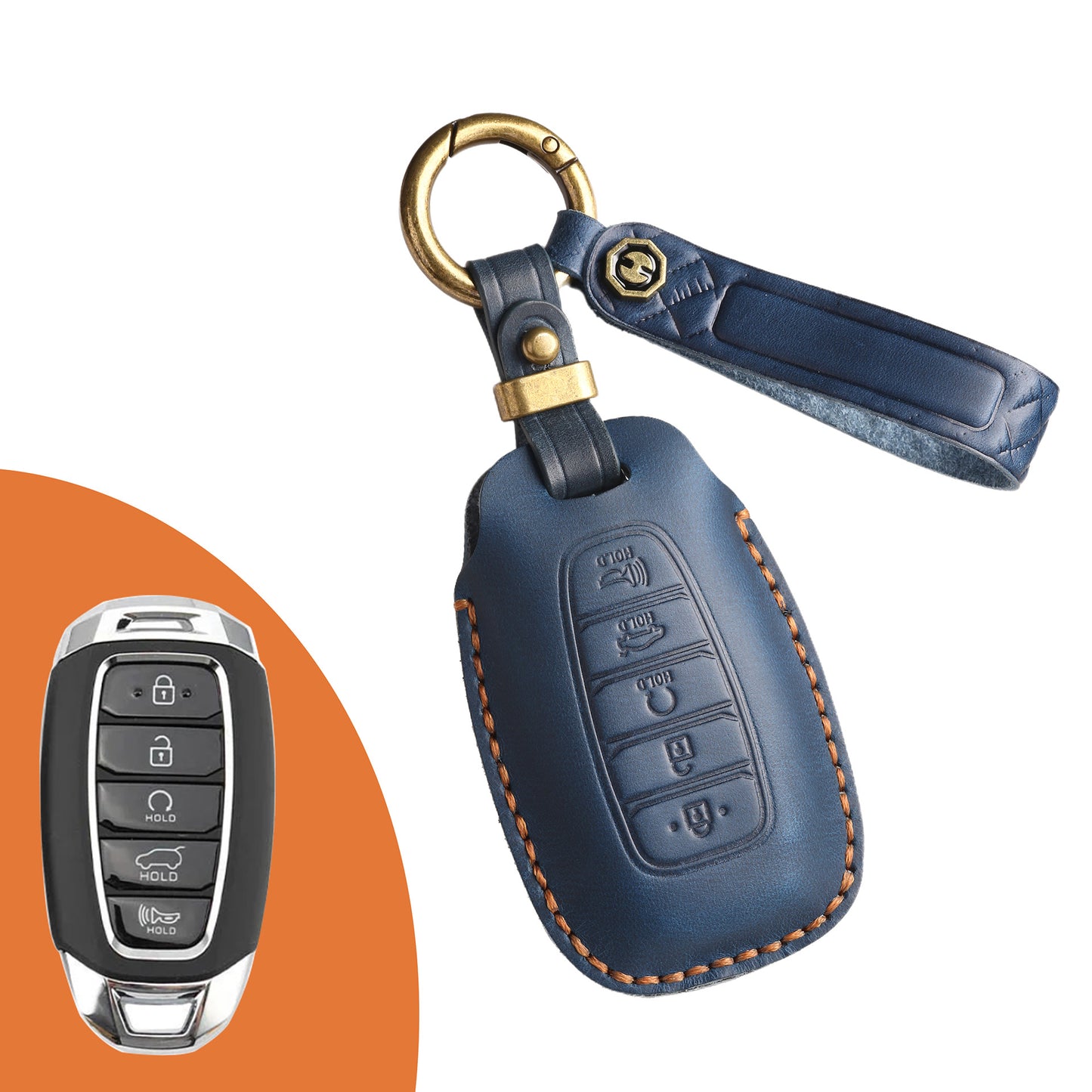 [Hyundai] Vintage Cross Border Car Key Cover for Hyundai Festa Key Bag Kustu Car Handmade Leather Case Buckle