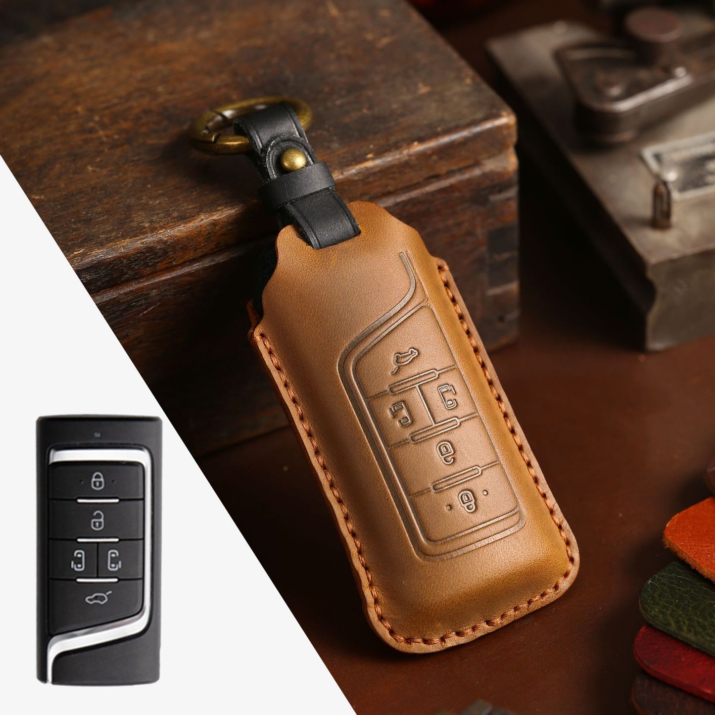 [GAC] The factory direct car key case is suitable for the first layer of the GAC Trumpchi key sleeve cowhide car key sleeve on behalf of the car