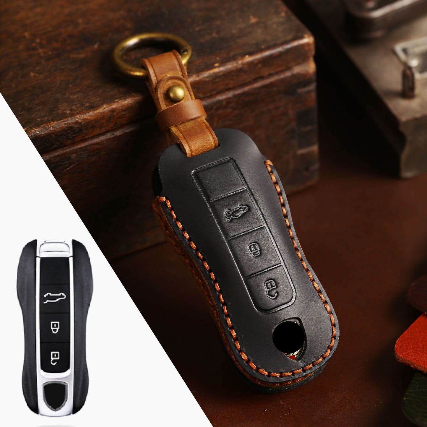 [Porsche] Source factory car key cover suitable for Porsche key cover 718 Cayenne Cayenne car key cover leather