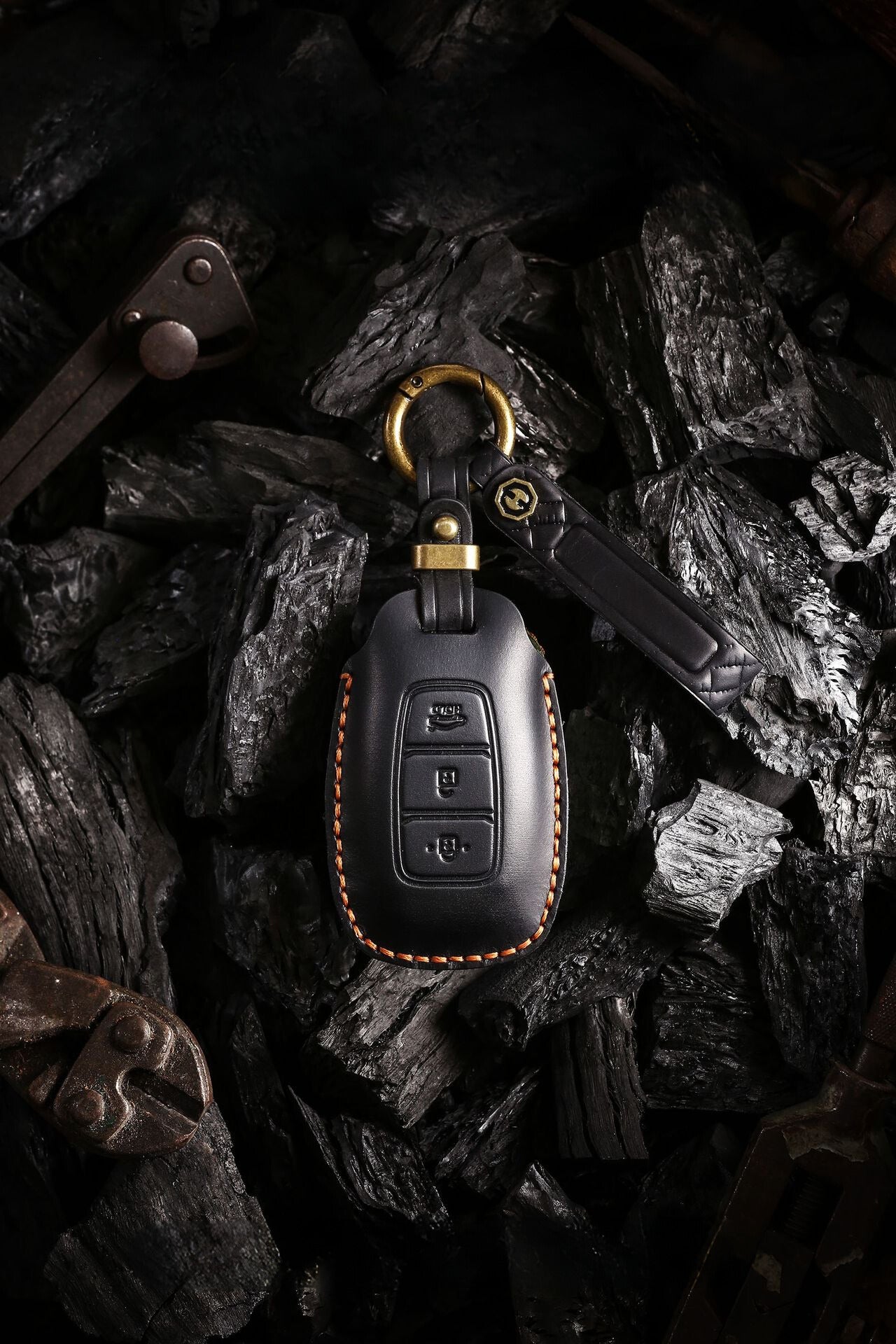 [Hyundai] Vintage Cross Border Car Key Cover for Hyundai Festa Key Bag Kustu Car Handmade Leather Case Buckle