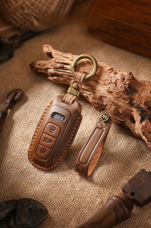 [Audi] The new retro key case is suitable for 19 models of Audi leather pure hand-stitched car key case key fob