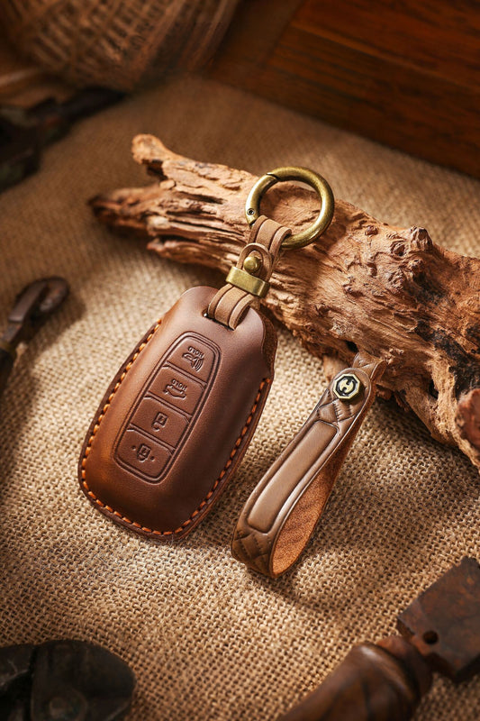 [Hyundai] Vintage Cross Border Car Key Cover for Hyundai Festa Key Bag Kustu Car Handmade Leather Case Buckle